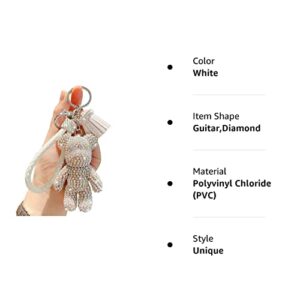 BONICI Girls Fashionable Diamond Bear Pendant Keychain Bling Sparkle Luxury Bear Key-Chains Keyring Gift Pendant for Handbag Tote Purse Backpack Bag Decoration Car Key Tassel Wrist Strap -White