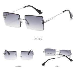 BAWUYI 90s 2000s Rectangle Rimless Sunglasses Women Men Y2K Accessories Vintage Retro Frameless Square Glasses UV400 Tinted Lens Silver-Grey