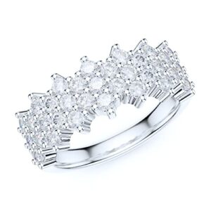 PRSTANI Sterling Silver Paved Cluster Honeycomb Round Brilliant Cut Genuine Moissanites Wedding Ring Half Eternity (10.5)