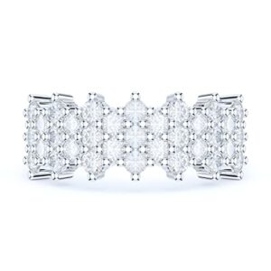 PRSTANI Sterling Silver Paved Cluster Honeycomb Round Brilliant Cut Genuine Moissanites Wedding Ring Half Eternity (10.5)