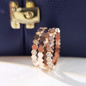 ZDIFDIC Rose Gold Honeycomb Stacking Ring 3 Pieces Hexagon Statement Rings with Delicate Cubic Zirconia Promise Wedding Engagement Eternity Bands Gifts for Women Size 6 to10(10#)