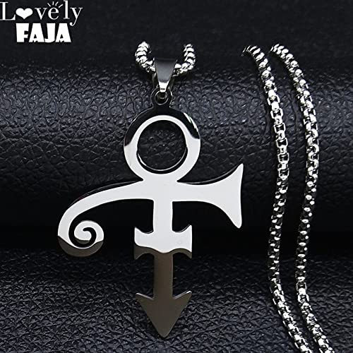 PERSUB RIP Memorial Symbol Love Logo Steampunk Stainless Steel Necklace Women The Minimalism Artist Love Symbol Prince Necklace Jewelry (Metal Color: 50cm BOX SR)