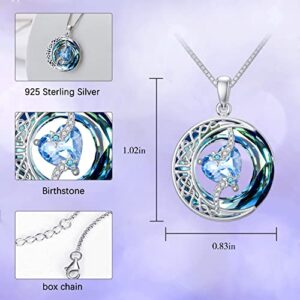 TOUPOP Necklaces for Women Moon Star Necklace Heart Birthstone Pendant S925 Sterling Silver Jewelry, 20*20 inch, Sterling Silver, Crystal