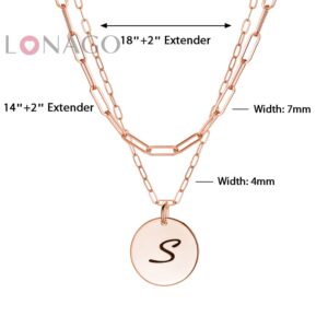 Dainty Two Layered Necklaces for Women Paperclip Chain Necklace Simple Name Letter Pendant Initial Choker Necklace (Sterling Silver-rose gold color)