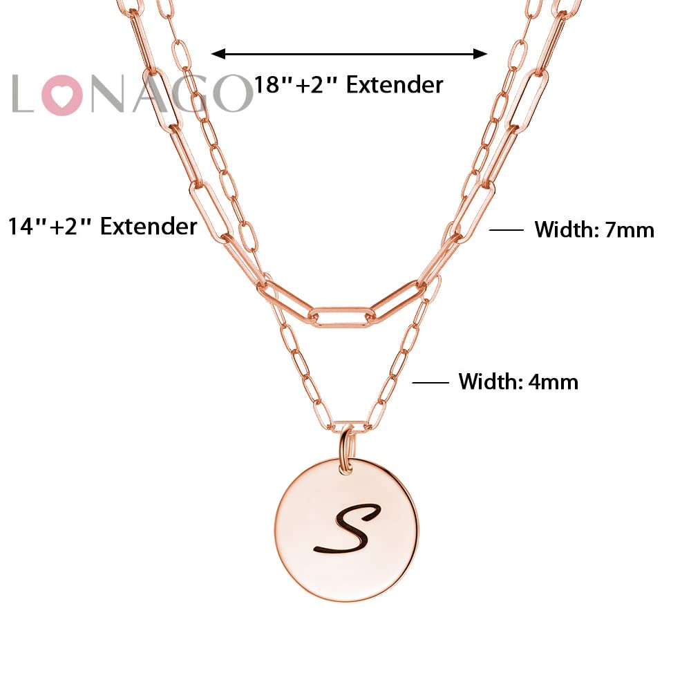 Dainty Two Layered Necklaces for Women Paperclip Chain Necklace Simple Name Letter Pendant Initial Choker Necklace (Sterling Silver-rose gold color)