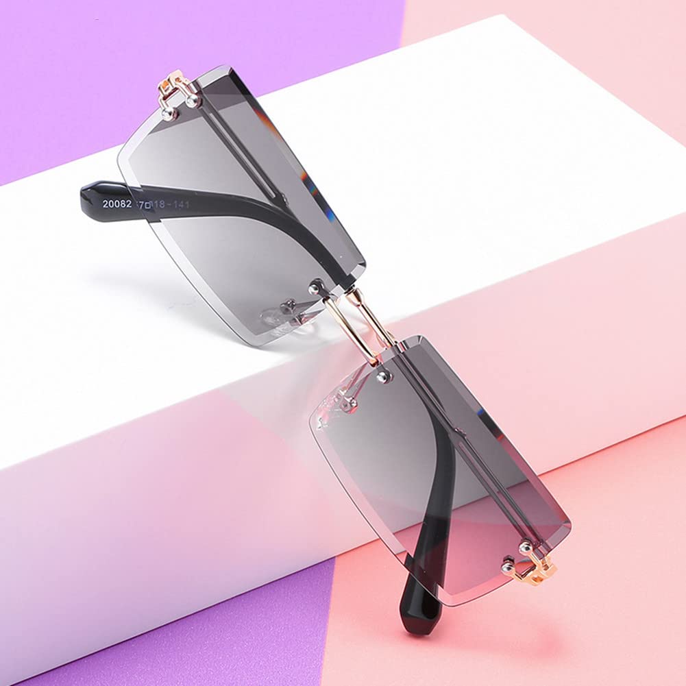 BAWUYI 90s 2000s Rectangle Rimless Sunglasses Women Men Y2K Accessories Vintage Retro Frameless Square Glasses UV400 Tinted Lens Silver-Grey