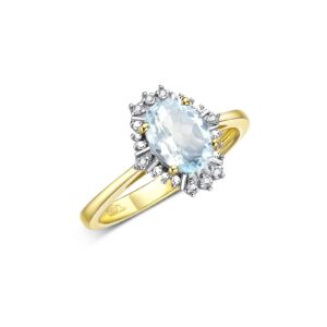 RYLOS Rings for Women Gold Plated Silver Ring with 7X5MM Oval Gemstone & Sparkling Diamonds March Aquamarine Jewelry Size 10