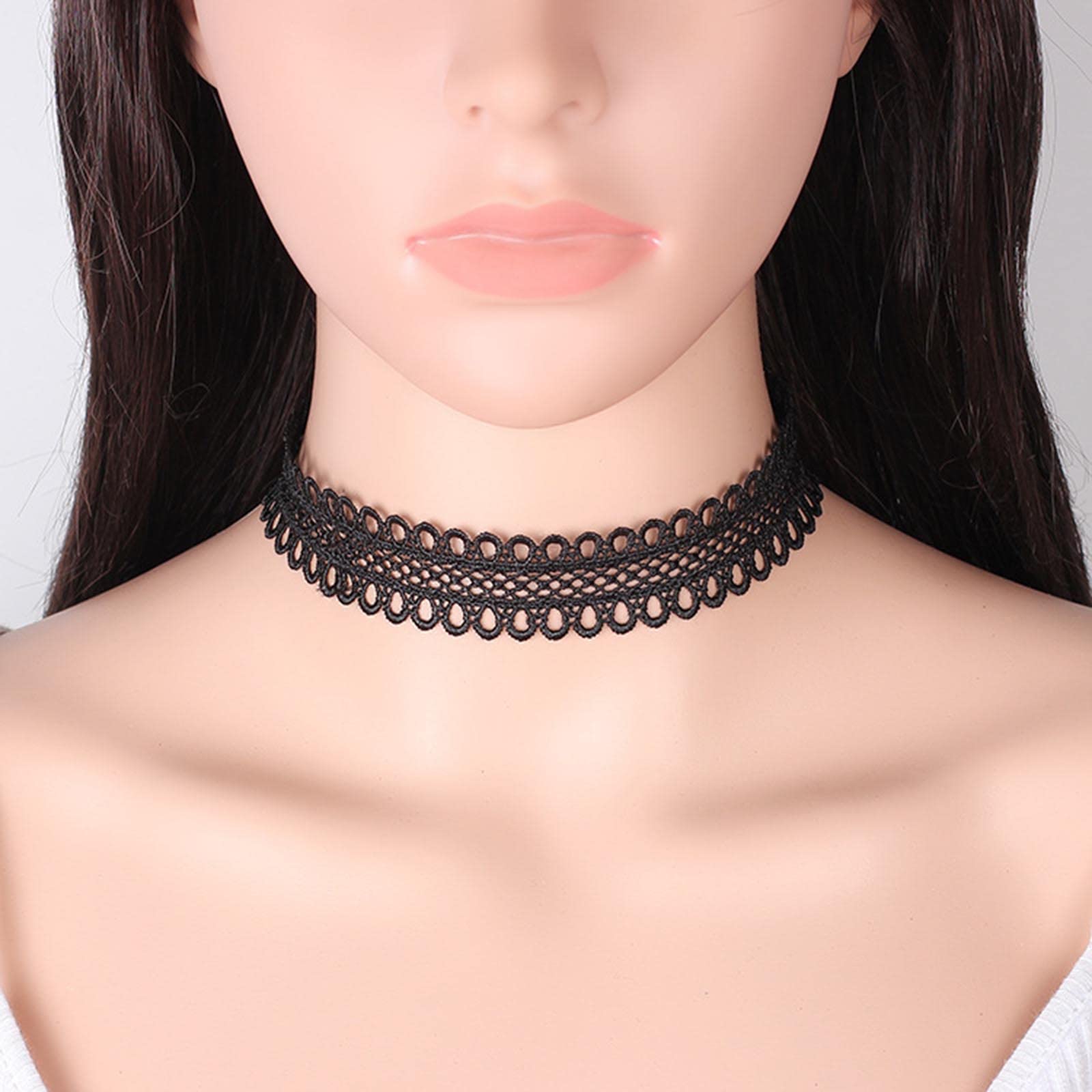 Aneneiceera Boho Black Lace Necklace Chain Hollow Lace Choker Necklace Adjustable Black Cord Necklace Sexy Lace Tattoo Necklace Black Collar Necklace Chain Jewelry for Women (Black)