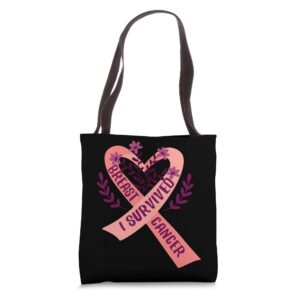 pink ribbon breast cancer cure - i survived breast cancer tote bag