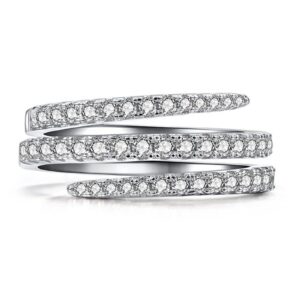 Vsoruln 925 Sterling Silver Shiny Full Diamond Ring three wrap ring Cubic Zirconia Cocktail Rings CZ Diamond Multi Row Ring Eternity Engagement Wedding Band Ring for Women (9)