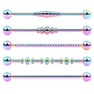 awinrel surgical steel industrial barbell cartilage earring for women men body piercing jewelry 14g 38mm 5pcs rainbow