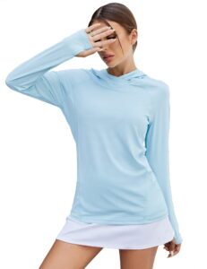 luyaa womens upf 50+ sun protection hoodie shirt long sleeve fishing hiking outdoor uv shirt lightweight thumb holes blue s