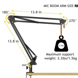 Mic Stand with Metal Shock Mount, Pop Filter, Suspension Scissor Boom Arm with Upgraded Heavy Duty Clamp for Audio Technica AT2020 AT2020USB+ AT2035 Condenser Studio Microphone Frgyee