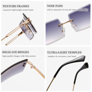 BAWUYI 90s 2000s Rectangle Rimless Sunglasses Women Men Y2K Accessories Vintage Retro Frameless Square Glasses UV400 Tinted Lens Silver-Grey