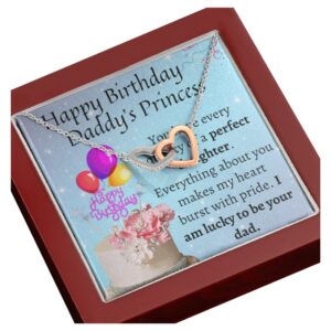 KINDPAW Birthday Gift Necklace for Daughter From Dad – Comes With a Birthday Wishes Message Card and a Jewelry Box (Interlocking Heart Necklace)