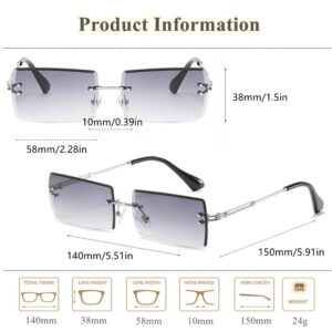 BAWUYI 90s 2000s Rectangle Rimless Sunglasses Women Men Y2K Accessories Vintage Retro Frameless Square Glasses UV400 Tinted Lens Silver-Grey