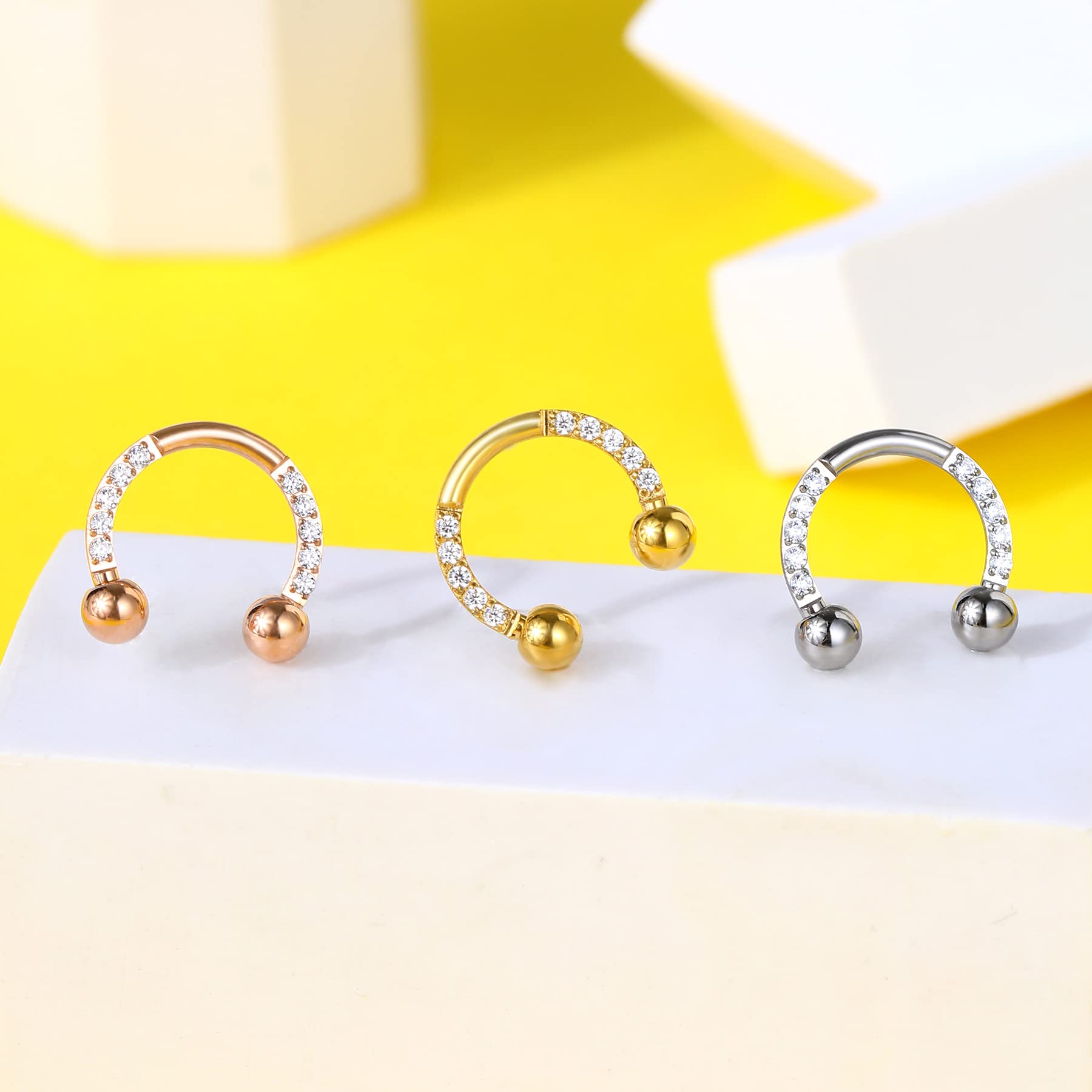 Melighting Titanium Septum Rings G23 Septum Jewelry Nose Rings Hoop 16G Clear CZ Horseshoe Daith Earrings Helix Earrings Tragus Piercing Jewelry Body Piercing Jewelry Women Men