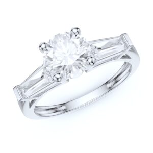 prstani 10k white gold tapered baguette side stones 1ct round brilliant cut genuine moissanite engagement ring (5)