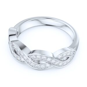 PRSTANI Sterling Silver Fancy Wave Intersecting Infinity Round Brilliant Cut Genuine Moissanite Matching Ring Wedding Band (7.5)