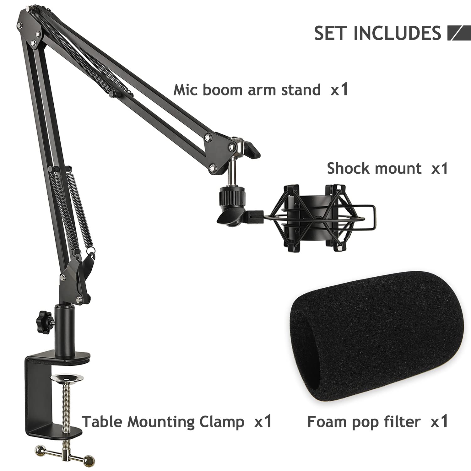 Mic Stand with Metal Shock Mount, Pop Filter, Suspension Scissor Boom Arm with Upgraded Heavy Duty Clamp for Audio Technica AT2020 AT2020USB+ AT2035 Condenser Studio Microphone Frgyee