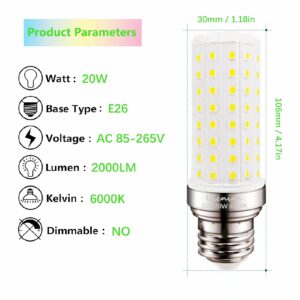 Uicnigh 20W LED Light Bulb 150 Watt Equivalent,Medium Screw Base E26 LED Bulb 6000K Daylight White 2000LM for Home Lighting,Non-Dimmable Super Bright Ceiling Fan Light Bulbs,3-Pack