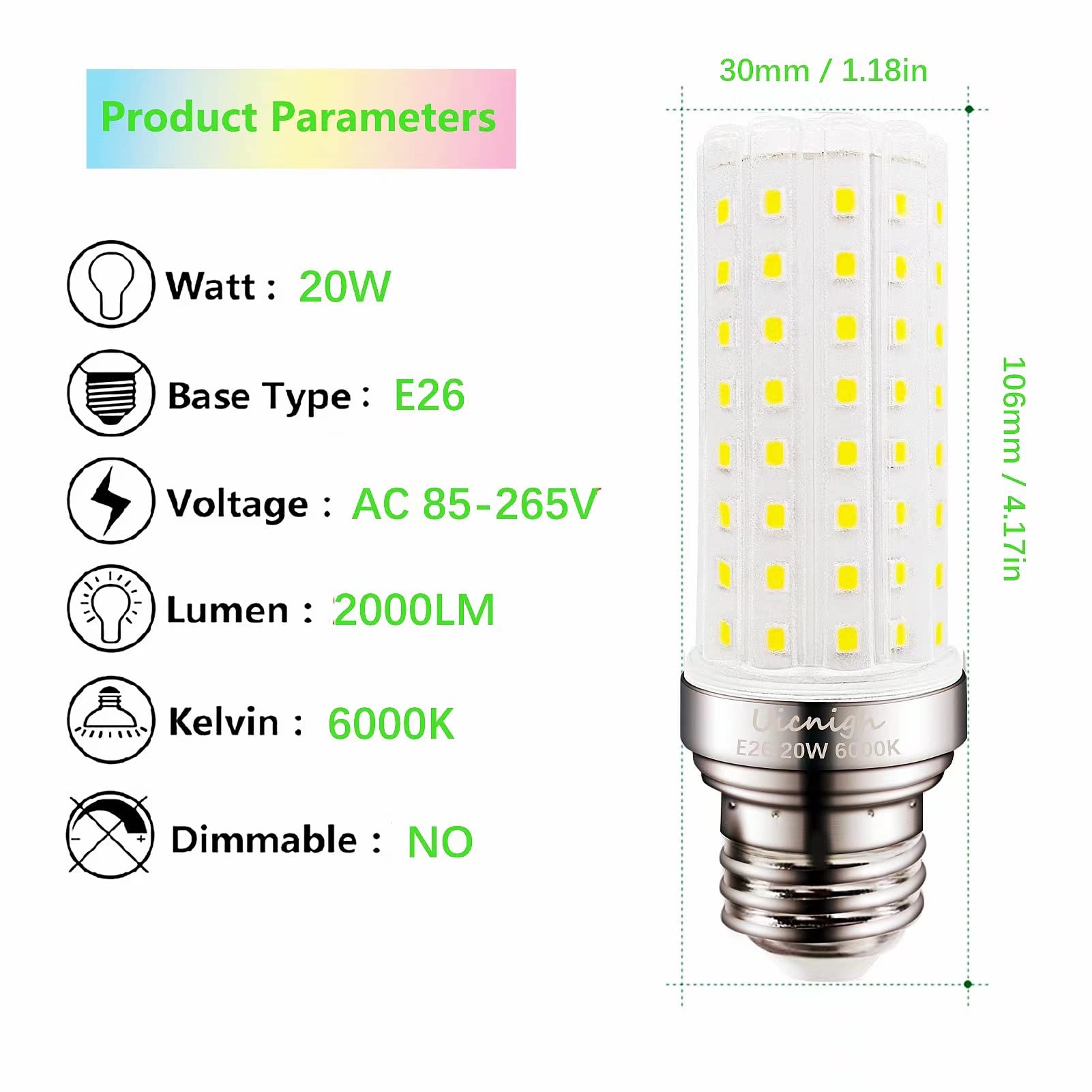 Uicnigh 20W LED Light Bulb 150 Watt Equivalent,Medium Screw Base E26 LED Bulb 6000K Daylight White 2000LM for Home Lighting,Non-Dimmable Super Bright Ceiling Fan Light Bulbs,3-Pack