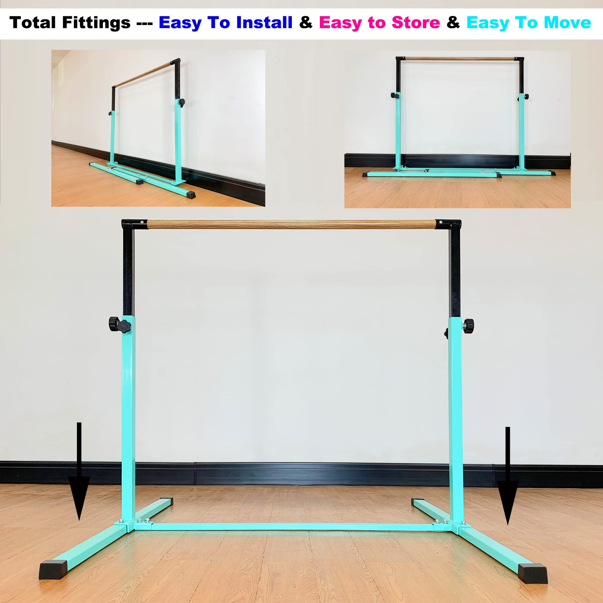 MARFULA 4FT Gymnastic Bar Set Gymnastics Horizontal Bar Gymnastics Kip Bar Teal Bar for Kids Home Use