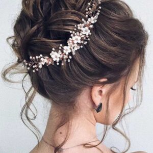 GORAIS Flower Bride Wedding Hair Vine Crystal Bridal Headpieces Pearl Hair Accessories for Women and Girls (C-Rose gold)