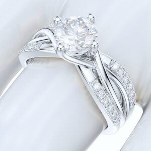 PRSTANI Sterling Silver Fancy Split Intersecting Infinity 1CT Round Brilliant Cut Genuine Moissanite Promise Engagement Ring (7.5)