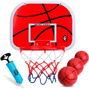 Mini Red Basketball Hoop Set, Over The Door Hoop Set with 3 Mini Red Replacement Rubber Basketballs for Kids Adults Home Office Dorm Door & Wall, ABS Backboard Metal Rim Goal Sport Party Activity