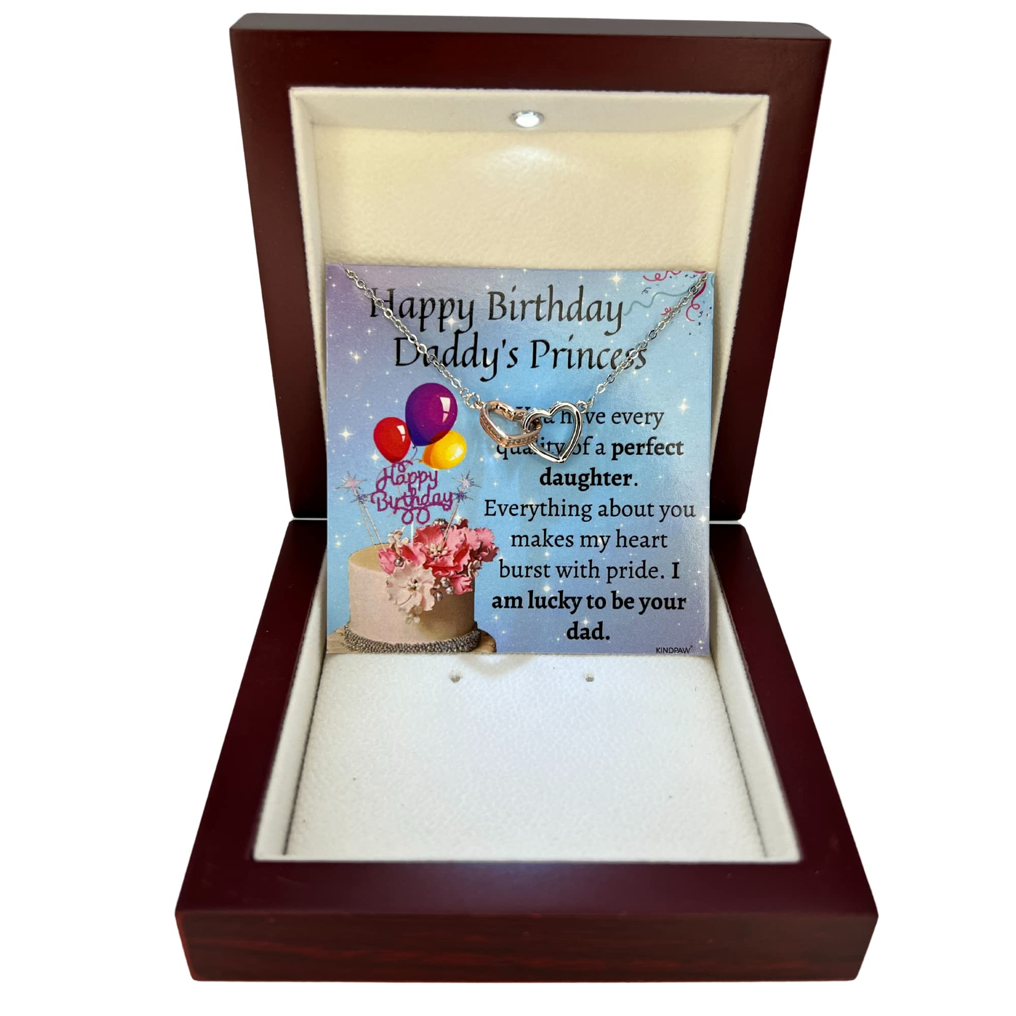 KINDPAW Birthday Gift Necklace for Daughter From Dad – Comes With a Birthday Wishes Message Card and a Jewelry Box (Interlocking Heart Necklace)