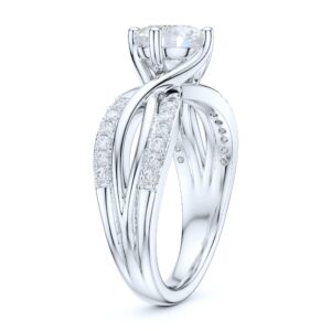 PRSTANI Sterling Silver Fancy Split Intersecting Infinity 1CT Round Brilliant Cut Genuine Moissanite Promise Engagement Ring (7.5)