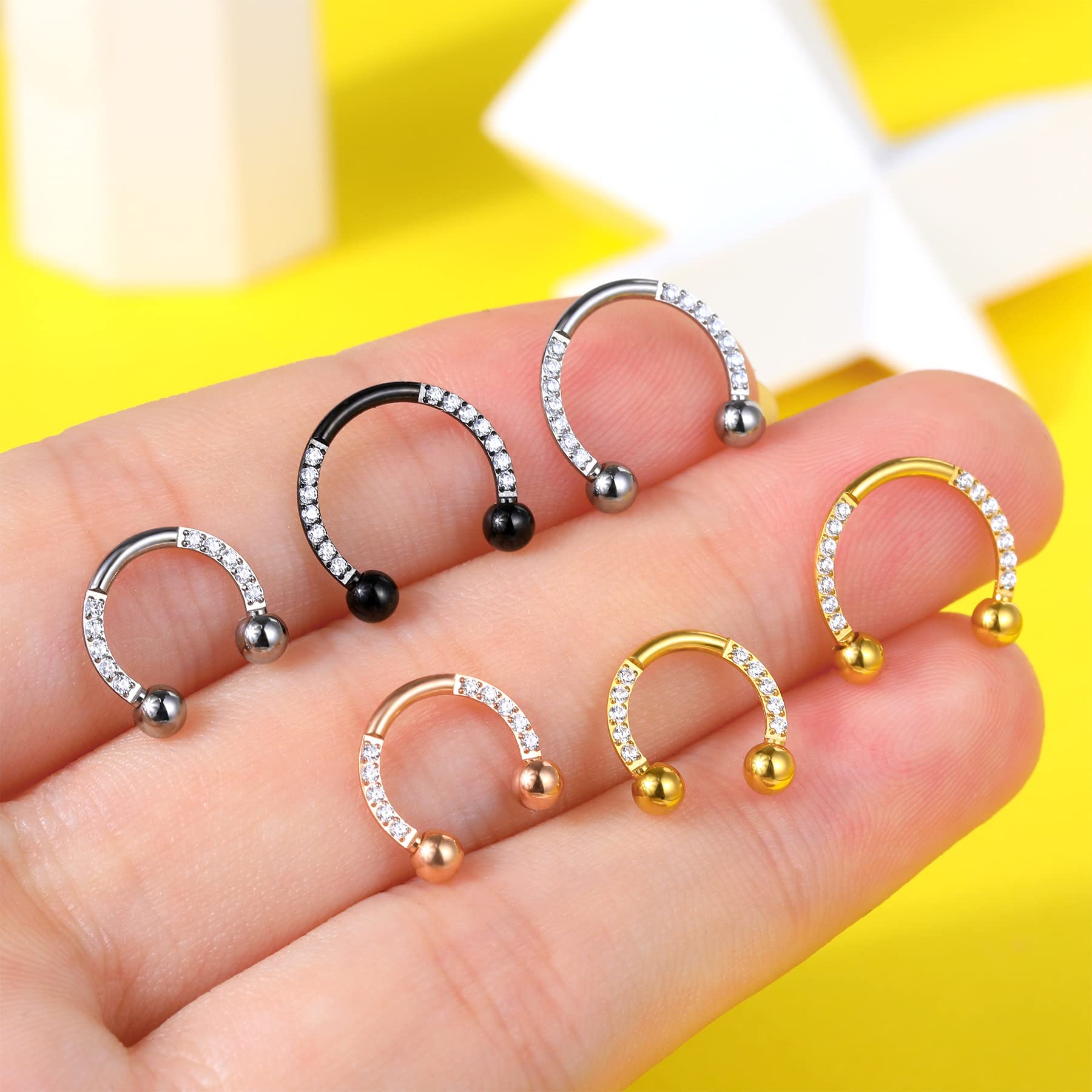 Melighting Titanium Septum Rings G23 Septum Jewelry Nose Rings Hoop 16G Clear CZ Horseshoe Daith Earrings Helix Earrings Tragus Piercing Jewelry Body Piercing Jewelry Women Men