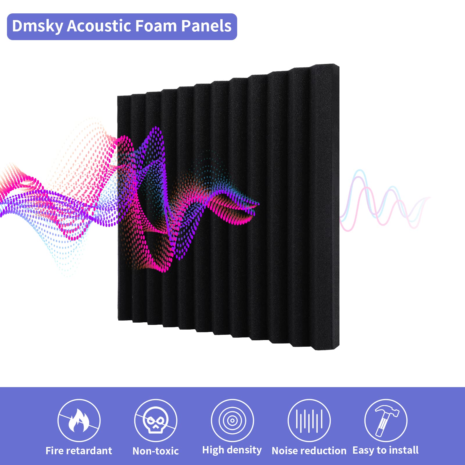 24 Pack Acoustic Panels, 1" X 12" X 12" Acoustic Foam Panels, Sound Proof Foam Panels, Self-Adhesive Soundproof Wall Panels,Fire-Proofed Soundproofing Wedges,Acoustic Treatment Foam for Home-Black