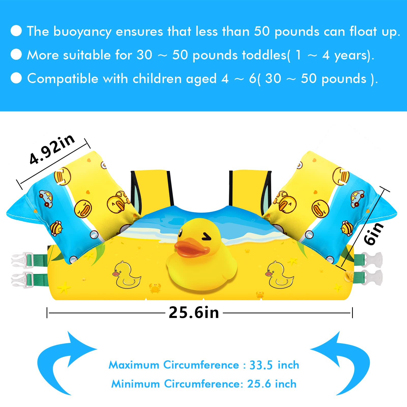 Chriffer Kids Swim Vest Life Jacket for 22-66 Pounds Boys and Girls, Toddler Floaties with Shoulder Harness Arm Wings for 2,3,4,5,6,7 Years Old Baby