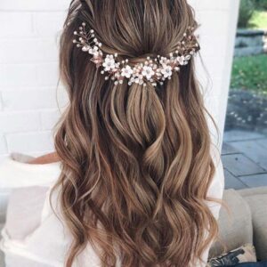 GORAIS Flower Bride Wedding Hair Vine Crystal Bridal Headpieces Pearl Hair Accessories for Women and Girls (C-Rose gold)