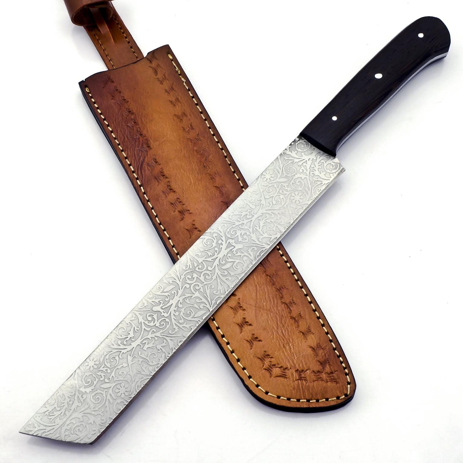 UK UNIQUE SHARP KNIVES BK-782 Handmade Stainless steel 15Inches Full Tang Hunting Knife - Beautiful Wenge Wood Handle