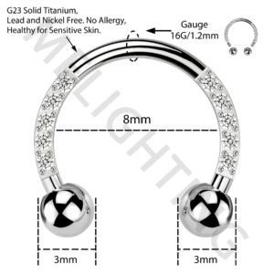 Melighting Titanium Septum Rings G23 Septum Jewelry Nose Rings Hoop 16G Clear CZ Horseshoe Daith Earrings Helix Earrings Tragus Piercing Jewelry Body Piercing Jewelry Women Men