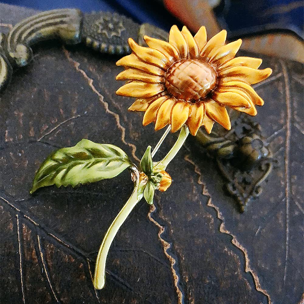 Rhinestone Sunflower Brooch Pin,Enamel Crystal Yellow Flower Coat Pins,Cute Plant Sun Flower Suit Brooch Pin for Women Girls (Style B)