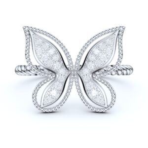 PRSTANI Real 10K White Gold Twisted Rope Shank Round Brilliant Genuine Moissanite Milgrain Butterfly Ring For Women (8)