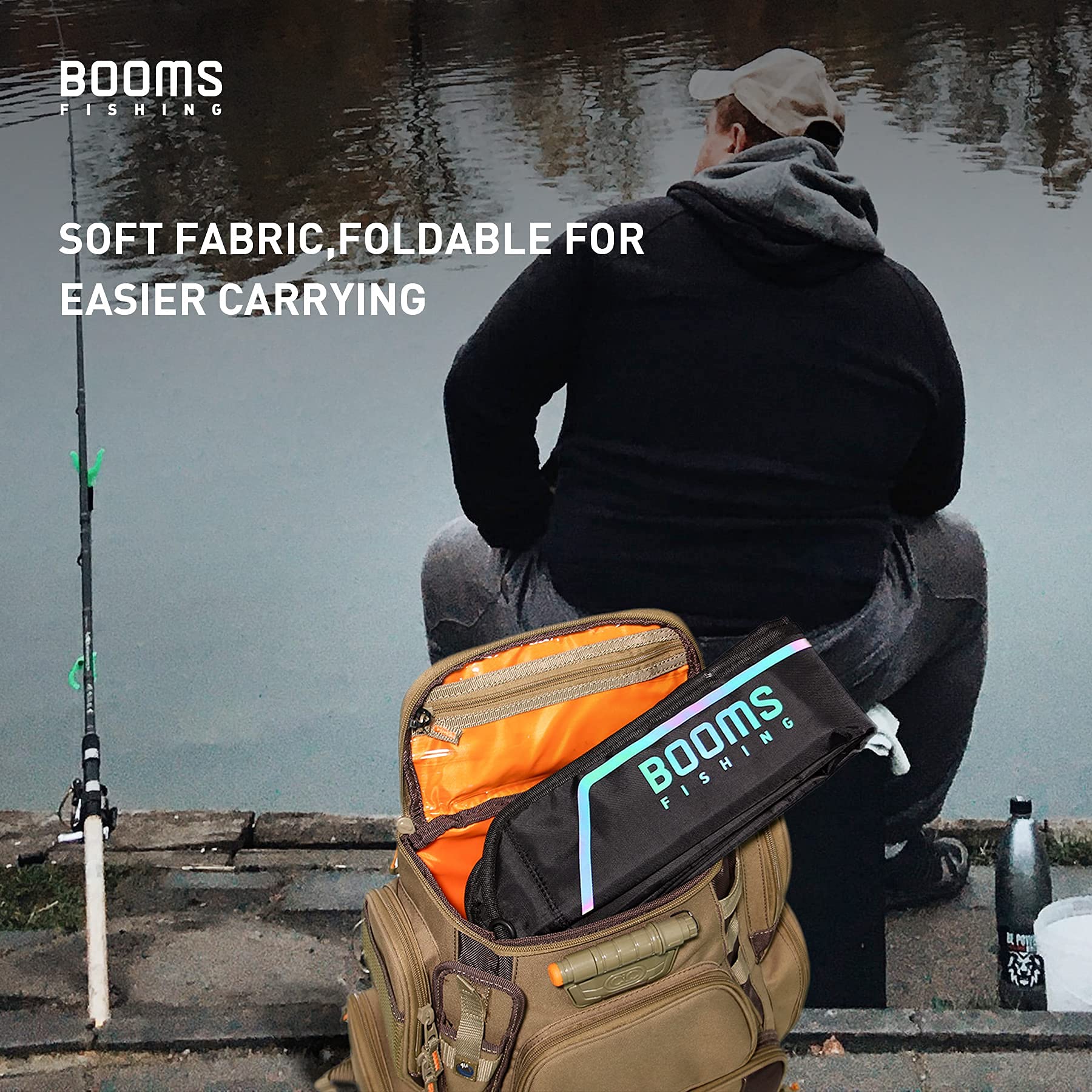 Booms Fishing PB4 Fishing Rod and Reel Case 4.4ft~5ft and RS3 Fishing Rod Wrap Pole Straps 9.6" 6pcs