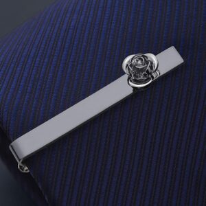 Jonwo Rose Flower Men's Tie Clip With Presentation Box Tie Bar for Gentleman Regular Necktie Tie Clip for Daily Business Anniversary Wedding Occasions (Gunmetal Rose Tie Clip)