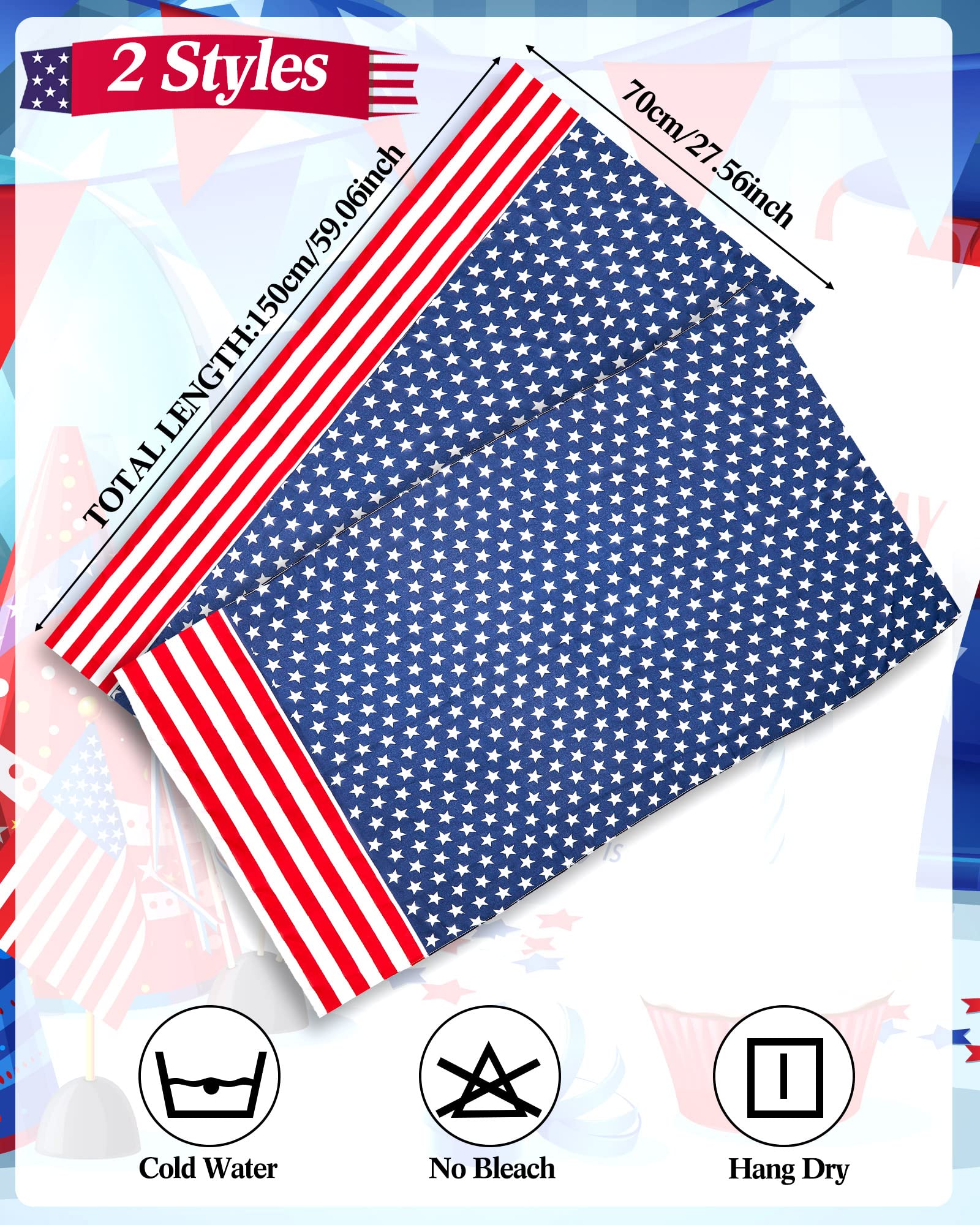 Tarpop 2 Pcs American Flag Patriotic Scarf Chiffon US Flag Scarf Long 4th of July Scarf Flag Shawl Independence Day(Bright Style)