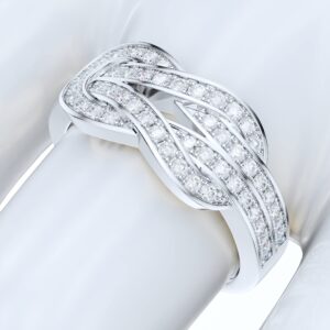 PRSTANI Sterling Silver Tie the Love Knot Full of Round Brilliant Cut Genuine Moissanites Promise Ring Wedding Band (3.5)