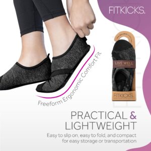 FITKICKS Original Women's Foldable Active Lifestyle Minimalist Footwear Barefoot Yoga Sporty Water Shoes - Black, Small