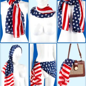 Tarpop 2 Pcs American Flag Patriotic Scarf Chiffon US Flag Scarf Long 4th of July Scarf Flag Shawl Independence Day(Bright Style)