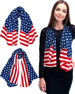 tarpop 2 pcs american flag patriotic scarf chiffon us flag scarf long 4th of july scarf flag shawl independence day(bright style)