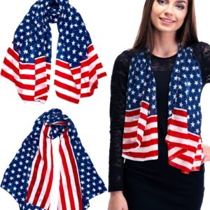 Tarpop 2 Pcs American Flag Patriotic Scarf Chiffon US Flag Scarf Long 4th of July Scarf Flag Shawl Independence Day(Bright Style)