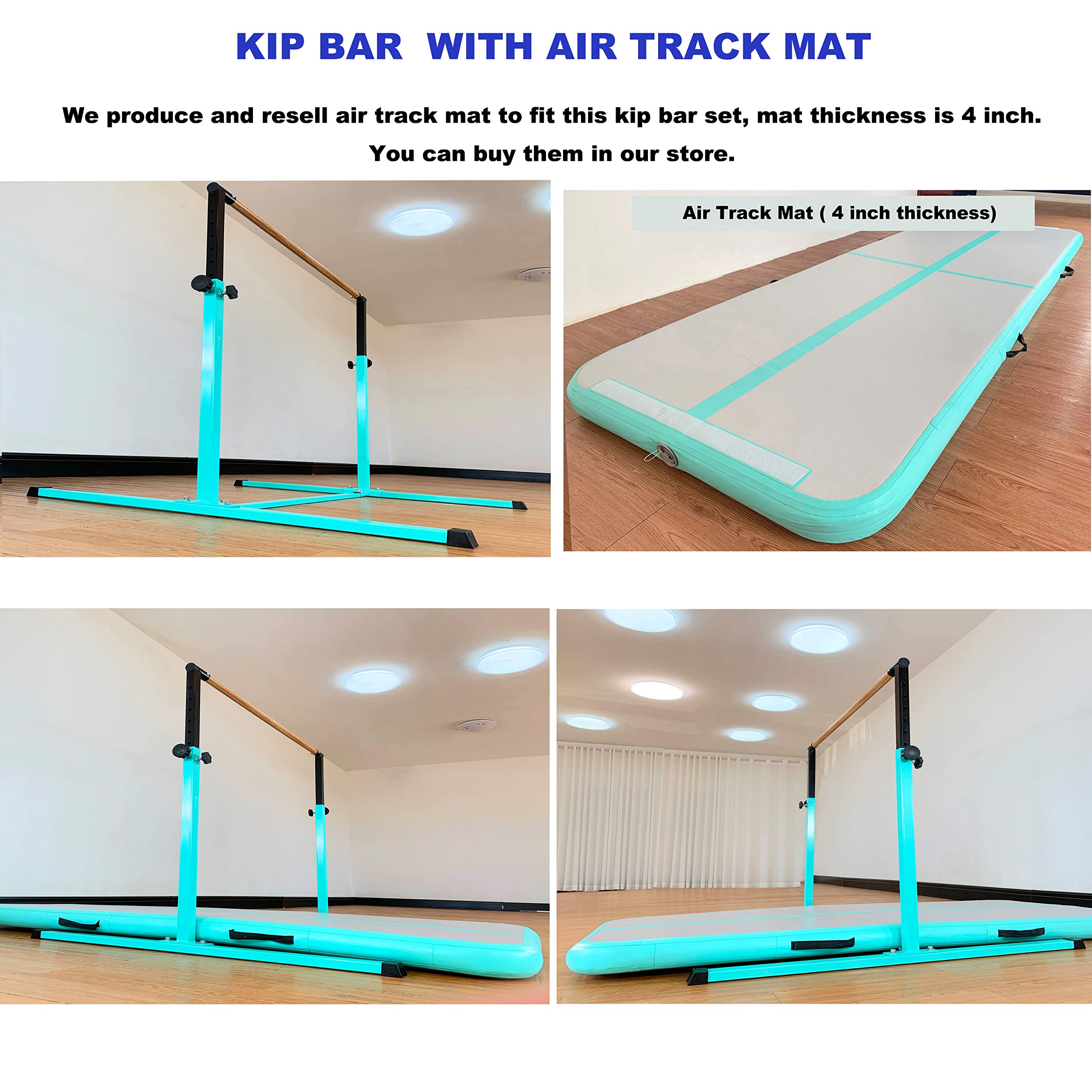 MARFULA 4FT Gymnastic Bar Set Gymnastics Horizontal Bar Gymnastics Kip Bar Teal Bar for Kids Home Use