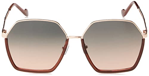 Jessica Simpson J6051 Retro Women's Metal Hexagonal Sunglasses with 100% UV Protection. Glam Gifts for Her, 60 mm, Gold & Brown